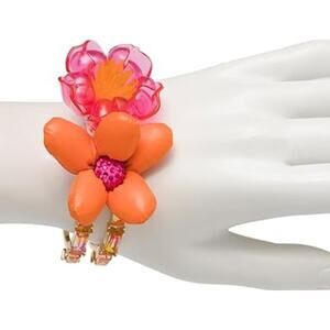 Betsey Johnson Hinge Bangle Bracelet Pink Orange Jelly Puffer Flower Whimsical
